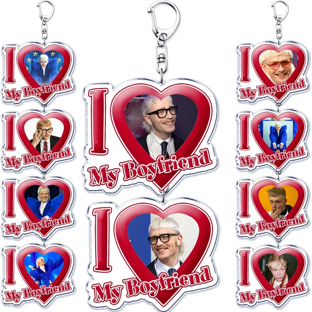 I Love My Boyfriend Singer Joost Klein Key Chain Keychains Eurovision 2024 Europapa Ring for Bag Pendant Keyring Jewelry Gifts