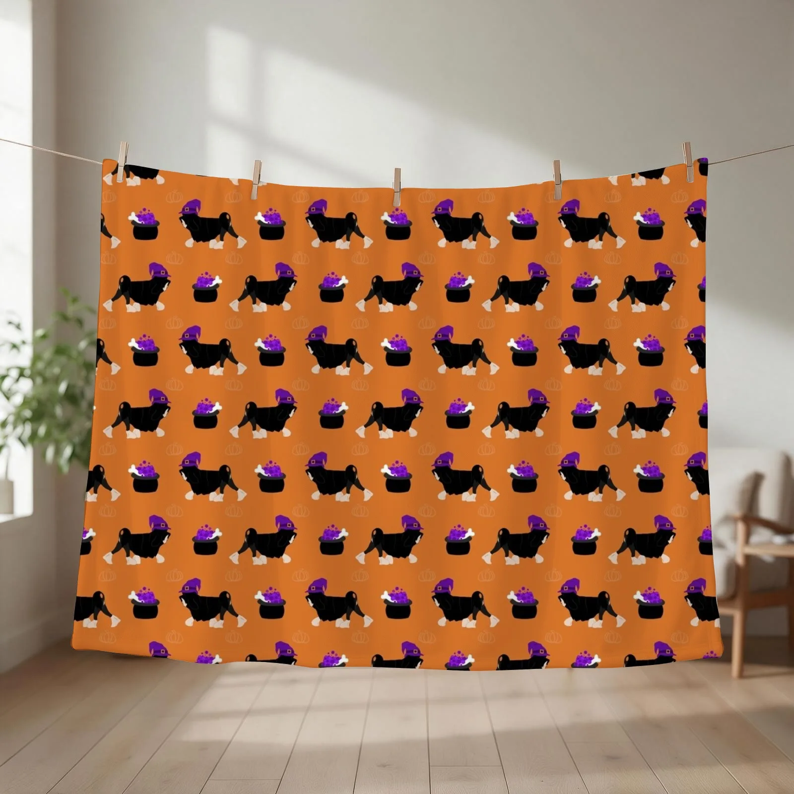 Witchy Lowchen Pattern - Black and Silver Throw Blanket couch cozy soft plush fuzzy picnic outdoor blanket