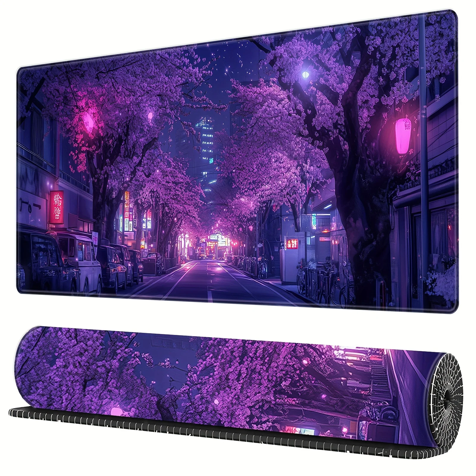 Alfombrilla de ratón Xxl, alfombrilla de escritorio con diseño de calle japonesa, color morado Sakura, accesorios de oficina, Protector de escritorio, decoración para sala de juegos