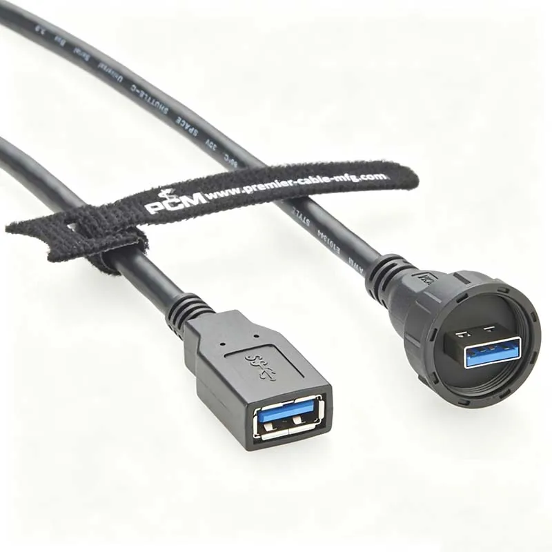 IP67 Waterproof USB 3.0 Male-to-Female Extension Cable for Outdoor Industrial Panel Connections and High-Speed Data Transfer 3m