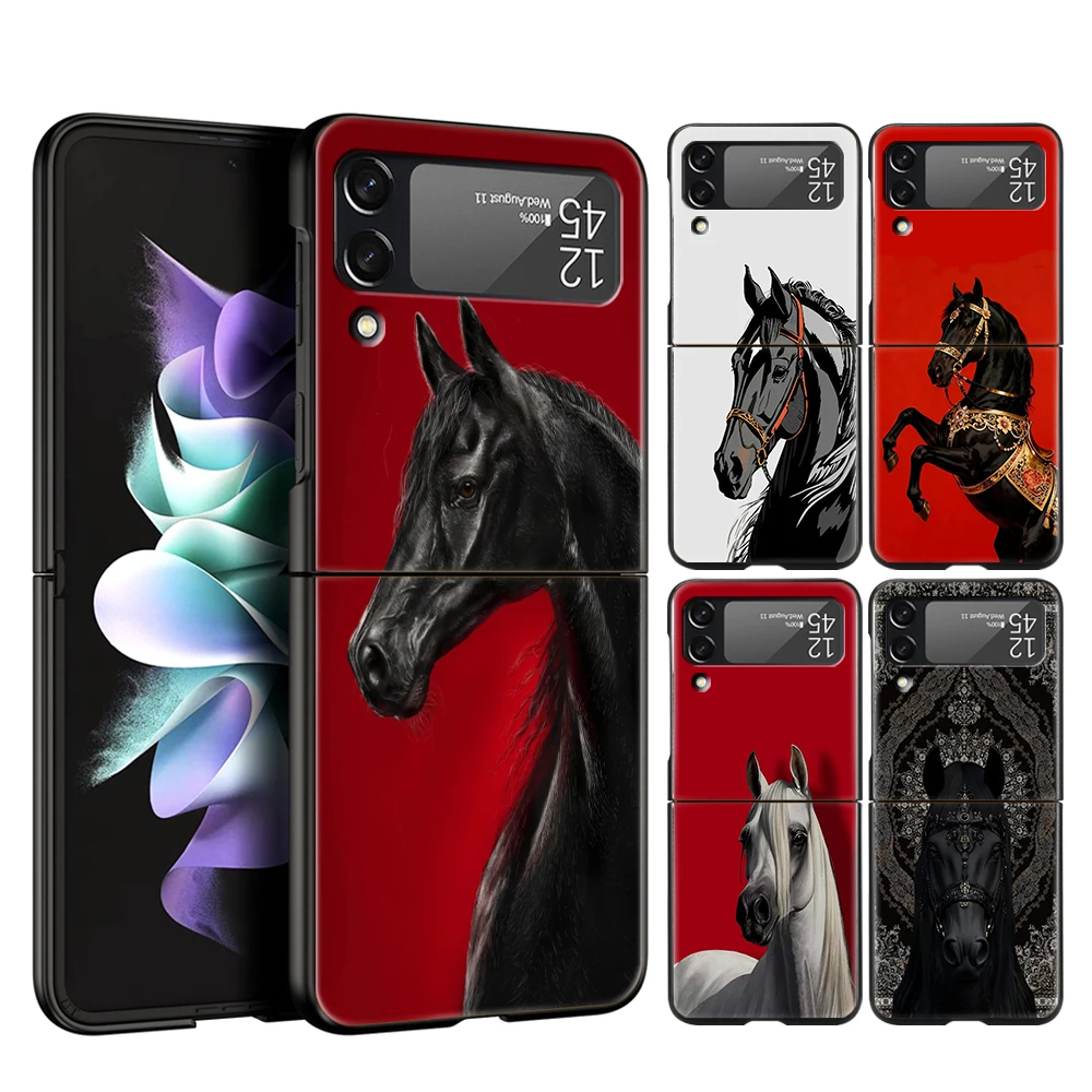 Phone Case for Samsung Galaxy Z Flip 3 4 5 6 7 8 Folding Shell For Samsung Z Flip4 PC Hard Cover Striped Art Horse Fashion