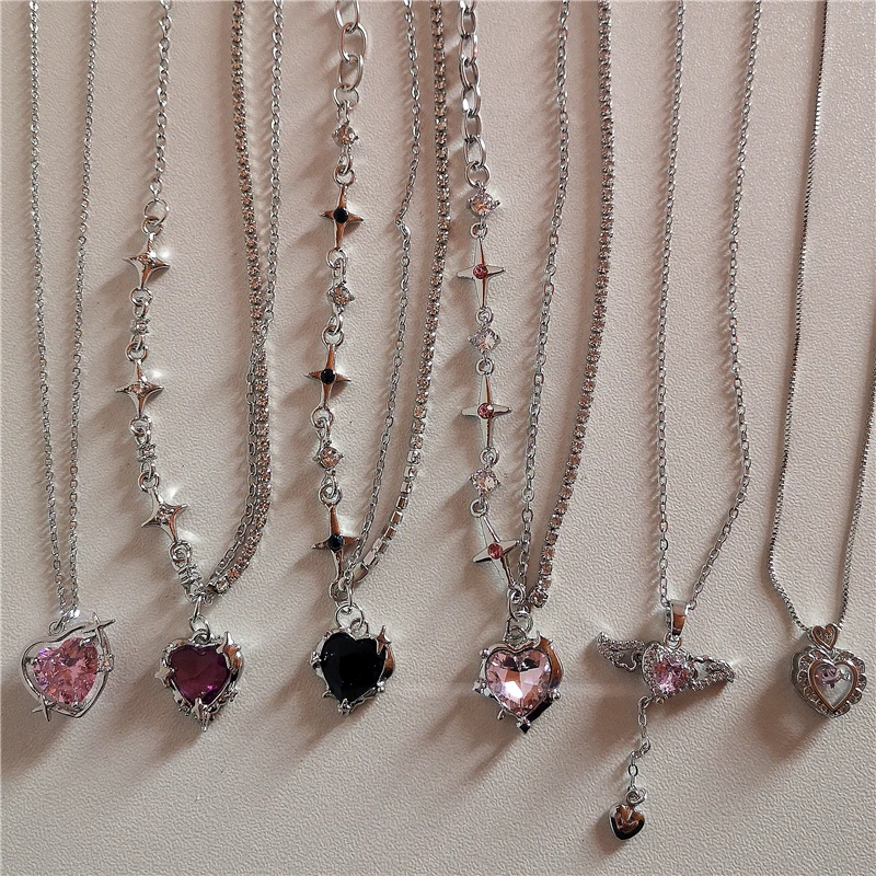 Collar con colgante de gota de agua de Cruz de cristal de corazón de moda para mujeres y niñas, dulce y fresco, Y2K, accesorio, cadena de clavícula, joyería