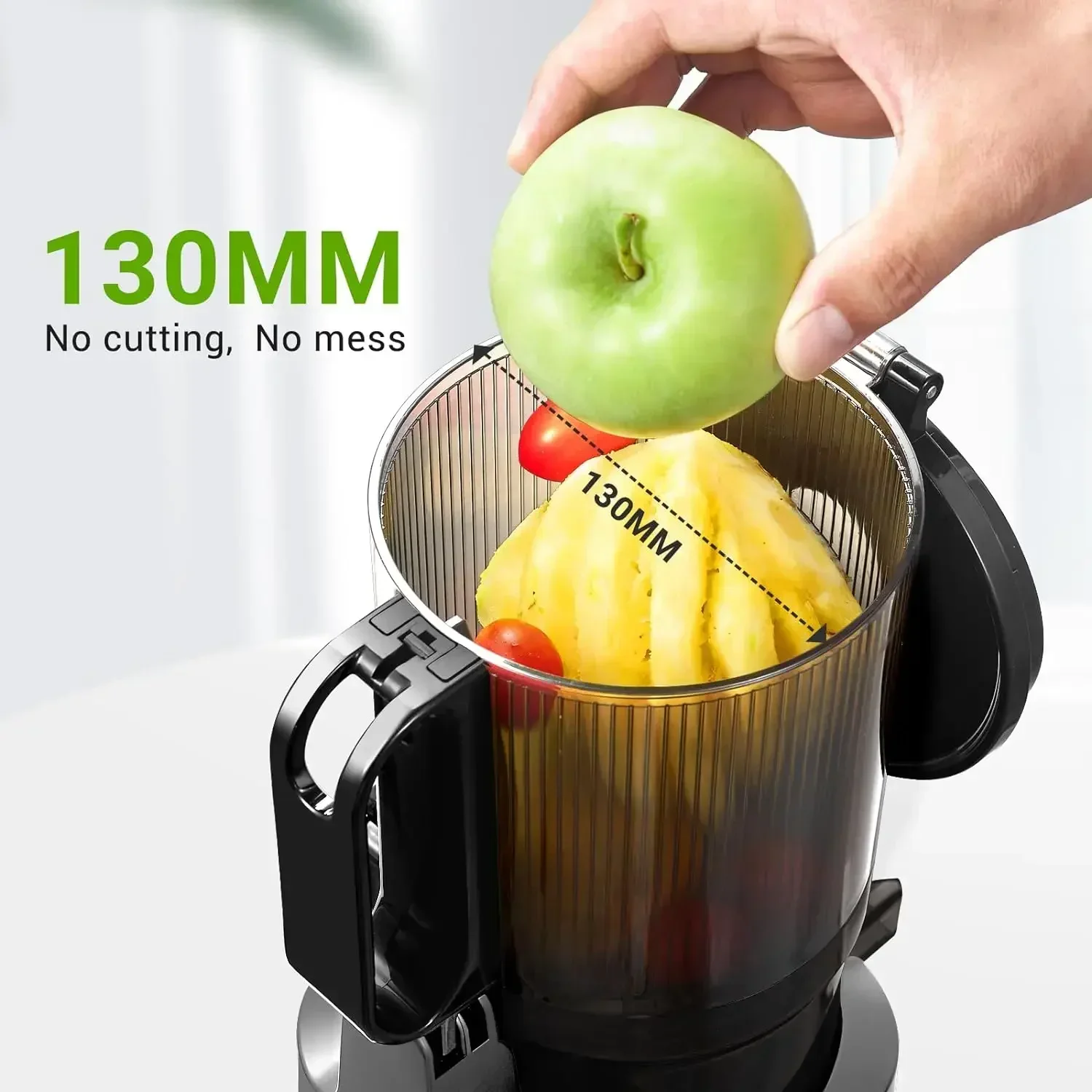 AMZCHEF-Self-Feeding Masticating Juicer Machine, Suitable for Whole Fruits and Vegetables, 5.3 in