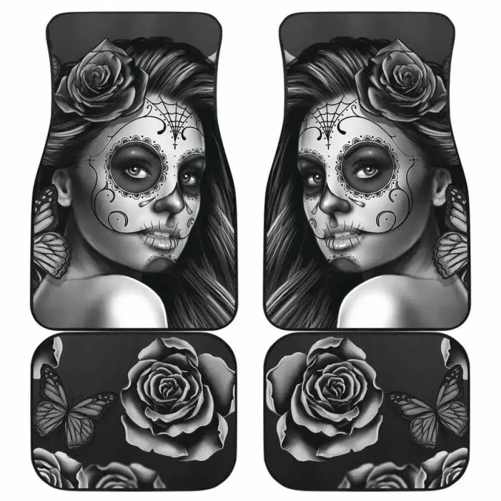 calavera girl Rose Plant Design Car Floor Mats Fit Most Car Rubber Floor Mats Custom Printed Pattern Floor Mats 4 Pieces