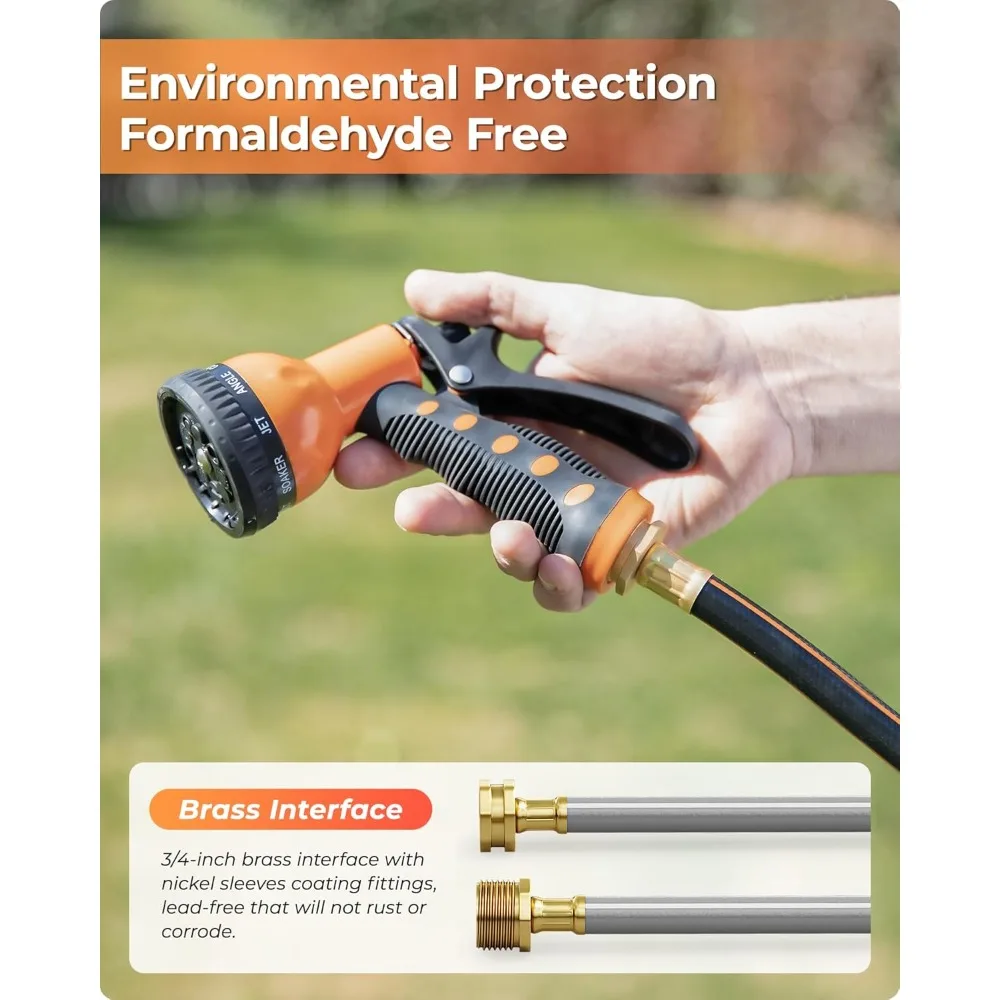 بكرة خرطوم حديقة قابلة للسحب مثبتة على الحائط 5/8 بوصة × 100 قدم مع 9 وظائف فوهة رش أي طول قفل نظام إرجاع بطيء