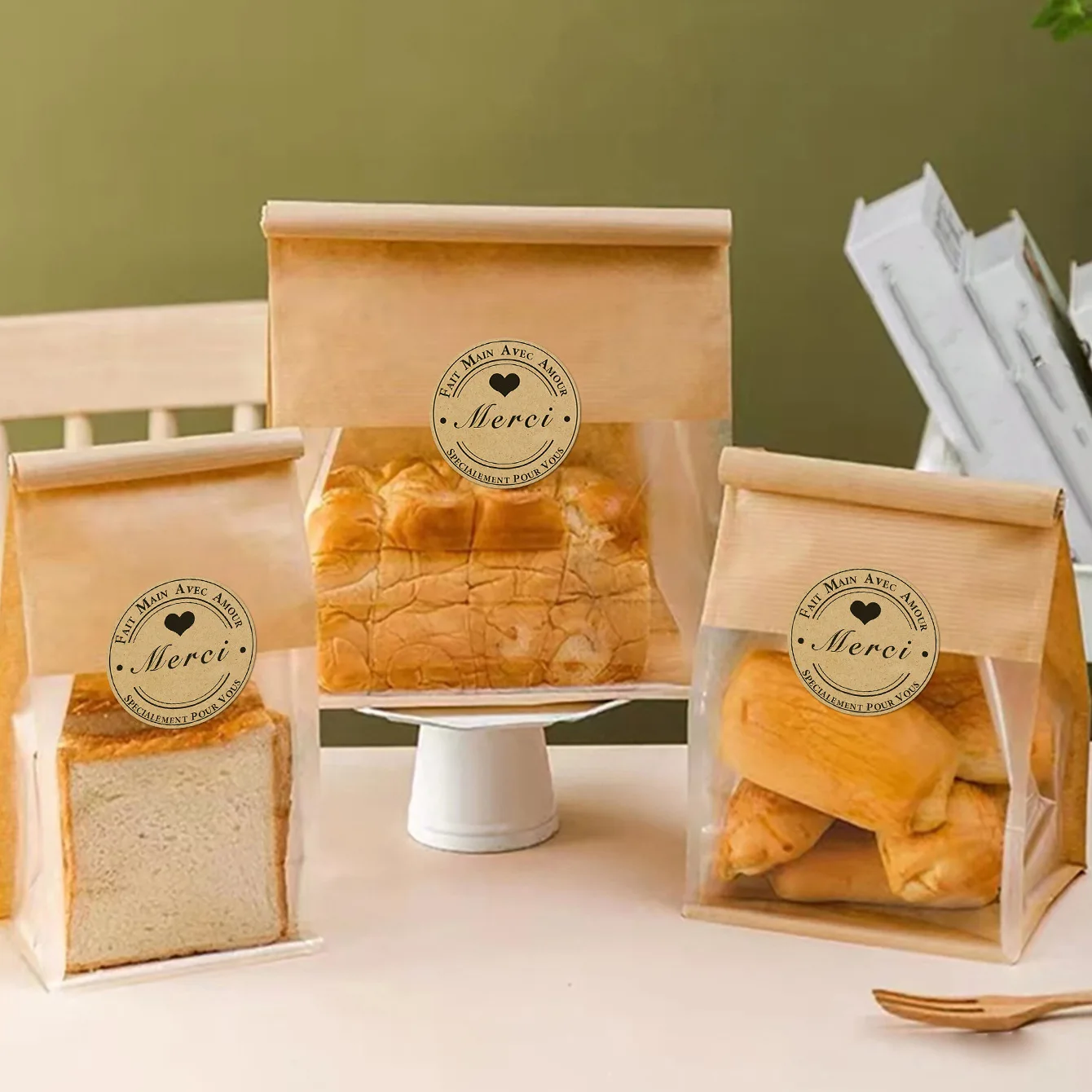 500 قطعة ميرسي كرافت ملصق الفرنسية شكرا لك Fait الرئيسية Avec Amour لتقوم بها بنفسك متعددة الوظائف ورقة التسمية لاصق هدية لواصق الختم #4