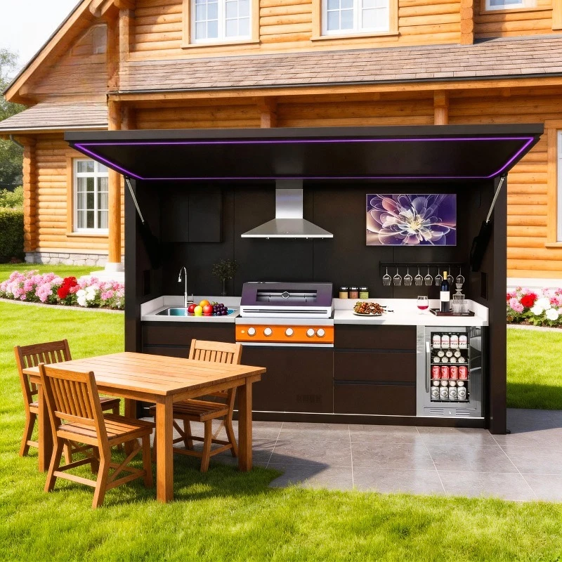 Luxury Durable Outdoor Kitchen Shelter Custom Weatherproof Structure with Built-In BBQ Bar for All-Weather Outdoor Use