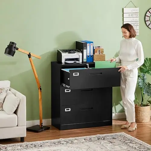 Lateral 3 Drawer File Cabinets with Lock, Metal Filing Storage Vertical Cabinets,Home Office Furniture for Organization