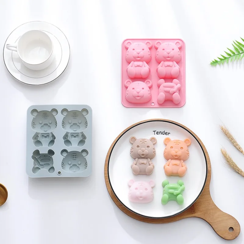 

Cartoon 4 Silicone Cake Mold, Little Tiger, Baking Decoration Tool, Ice Epoxy Mold, Cake Decorating Tools