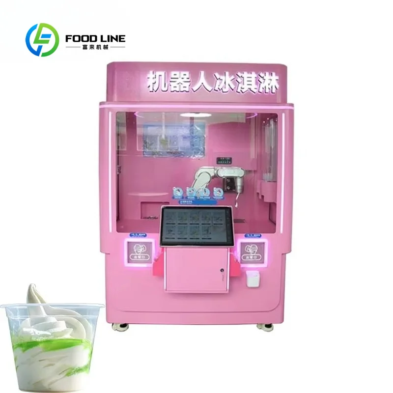 Customized Pink Robotic Ice Cream Vending Machine Dispenser Credit Card Payment SDK Self‑Service Commercial Automatic Equipment