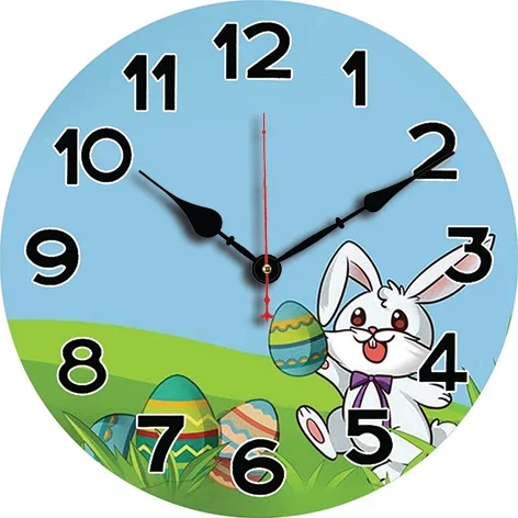 Easter Bunny Wall Clock Living Room Bedroom Round Silent Clock Dining Room Office Decoration Clock Home Mounted Carfts Art Decor