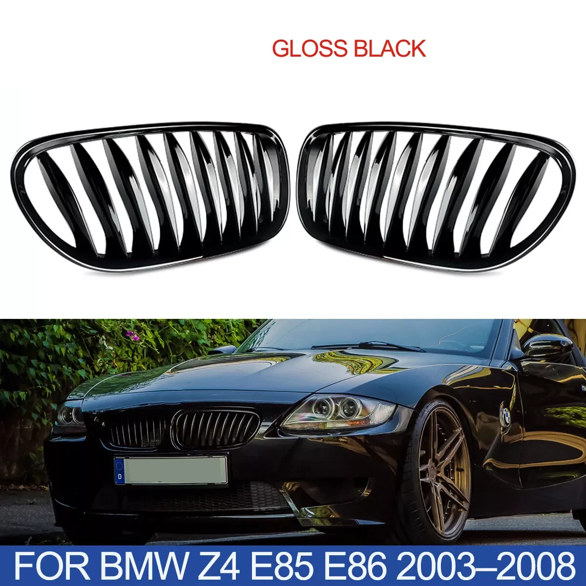 

2Pcs Car Front Kidney Grill Grille Gloss Black Racing Grills For BMW Z4 E85 E86 2 Door 2003 2004 2005 2006 2007 2008 51117117757