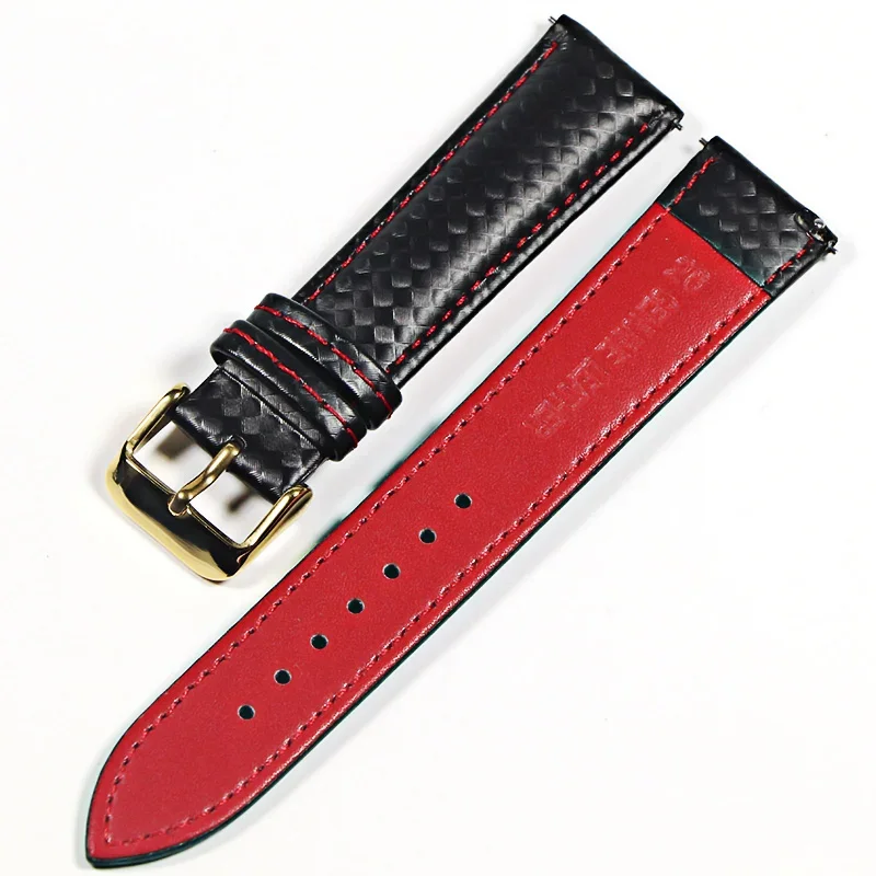 Genuine leather bracelet Carbonfiber grain Watchband 18mm 20mm Red Orange stitching watch band  22mm Quick release watch strap