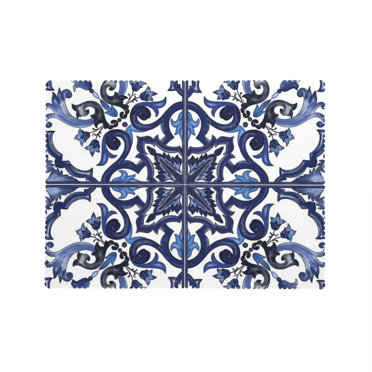 Blue Ornate Floral Mediterranean Sicilian Tile Tablecloth Restaurant Kitchen Rectangular Tablecloth Tablecloth Dining TableCover