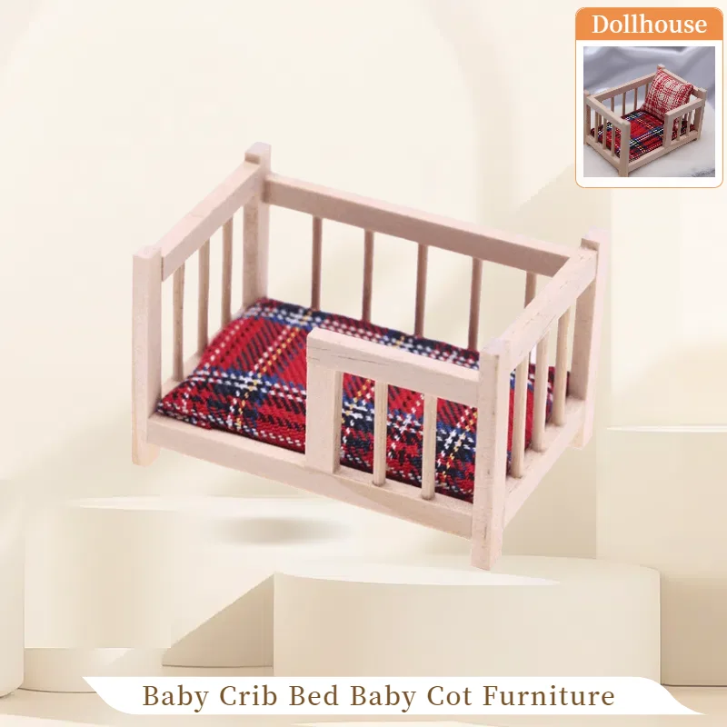 

1:12 Baby Crib Bed Baby Cot Furniture Model Miniature Decor Toy Doll House Accessories