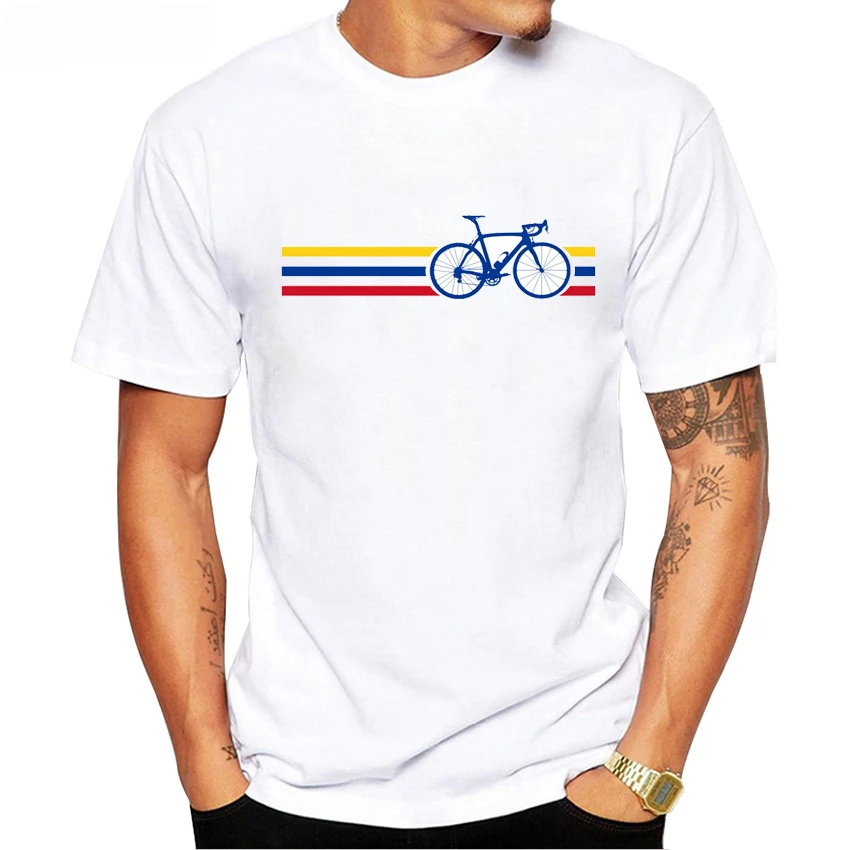 Funny Bike Stripes Colombia Design T-Shirt Biking keep you fit Men Short Sleeve Funny Bikes Lovers Boy Cool Tees Hip Hop Tops