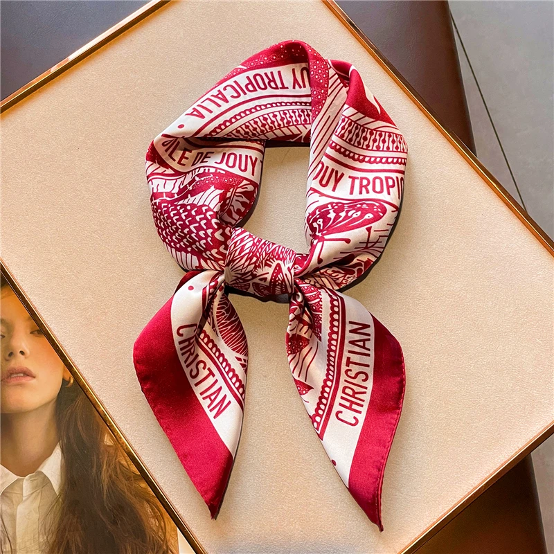 Luxury Fashion 70cm Satin Square Silk Scarf for Women Hair Hand Neckerchief Wrist Hijab Wraps Lady Shawl Ribbon Bandana