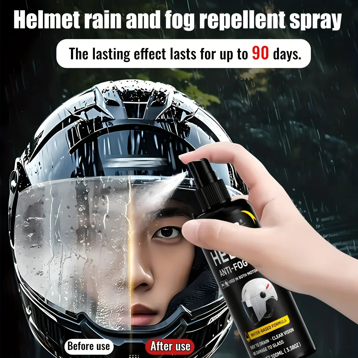 KJM 100ML Anti-Fog Spray for Motorcycle Helmets - Long-Lasting Rain And Fog Repellent Safety Clear Vision Easy Application