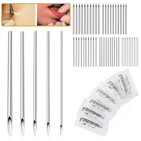200/50/10 pezzi aghi per piercing monouso tatuaggio corpo sterile aghi in acciaio chirurgico orecchio naso ombelico capezzolo aghi per piercing strumento