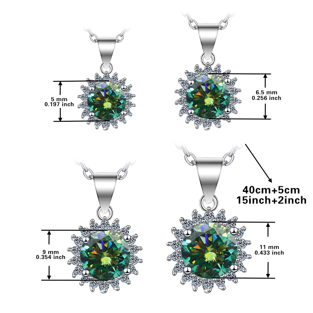 Dark green Sunflower GRA moissanite Pendant S925 silver Platinum plating Charm Party Wedding Pendants Necklace Women Jewelry