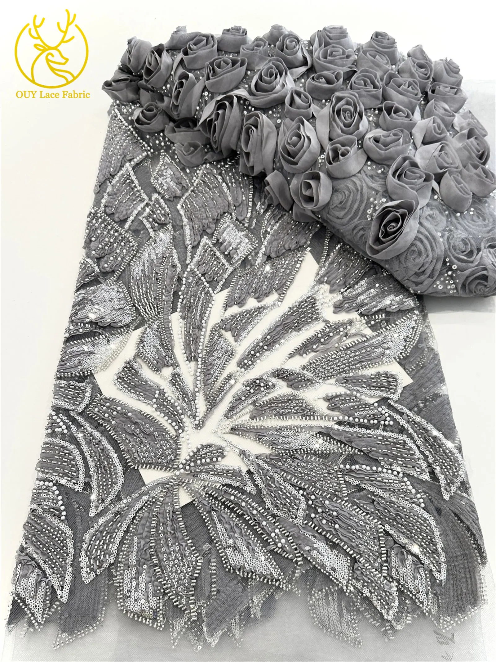 Rosa 3D Mode-Mesh-Tüll-Spitzenstoff 2026 Nigerianischer Perlen-Pailletten-Spitzenstoff für Damen Hochzeits- und Abendkleider zum Nähen 5 Yards – Detail 28