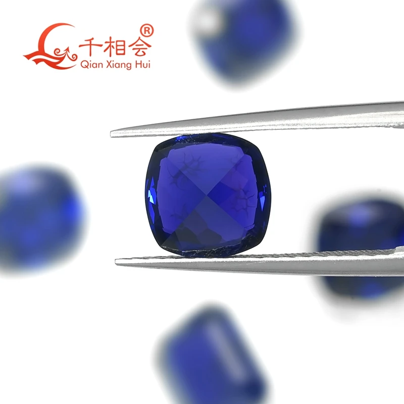 8*8mm Cushion shape royal blue color Yttrium Aluminum Garnet Cultivated Tsavorite with inclusions artificial gem stone