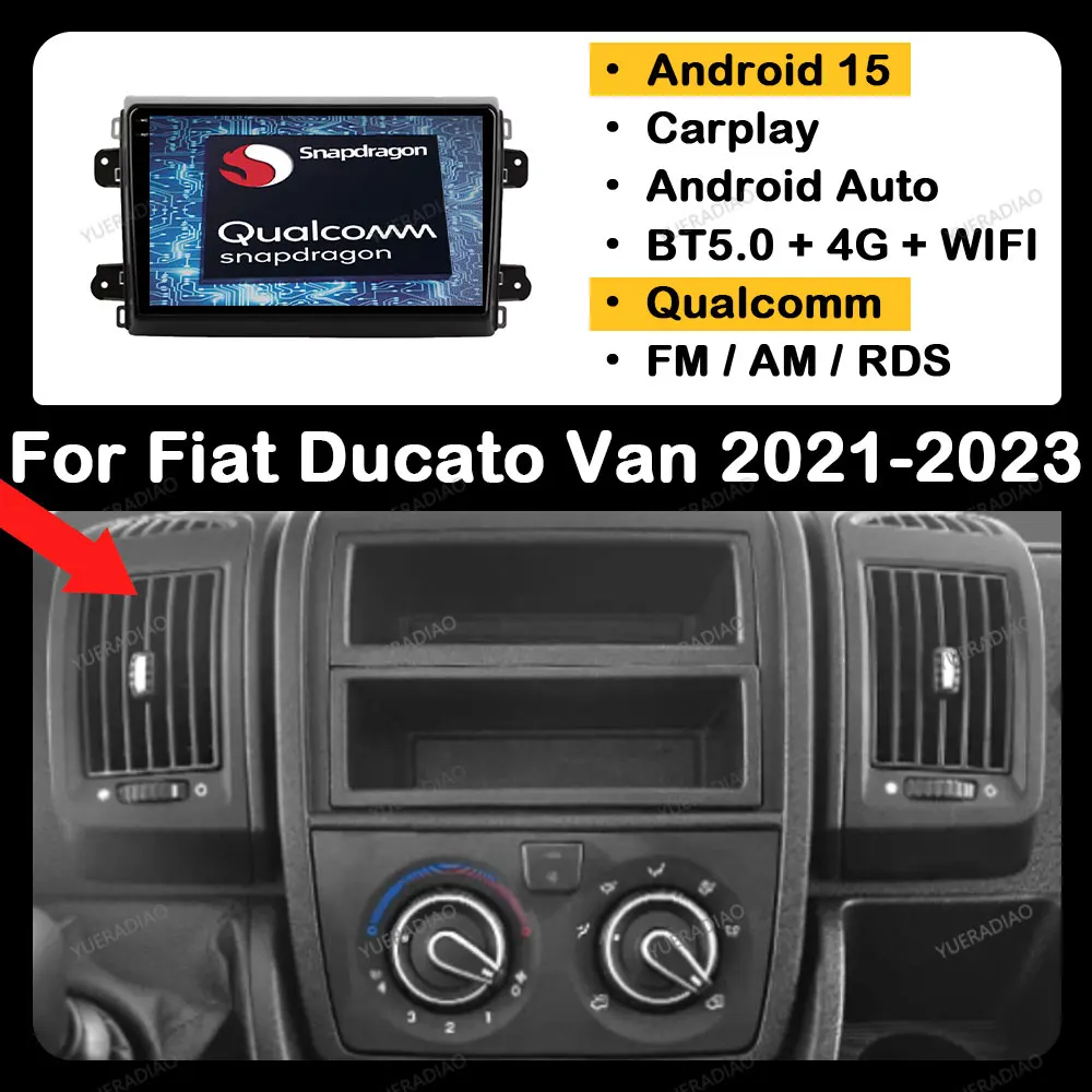 Автомобильный радиоприемник Android 15 для Fiat Ducato Van L3H2 2021 2022 2023 Carplay Auto GPS NAVI 4G WIFI Мультимедийный стерео видеоплеер QLED