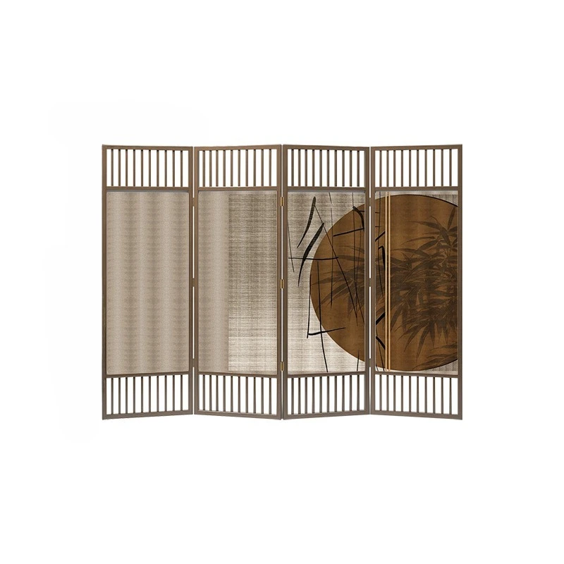 Screen new Chinese partition living room tea room entrance background wall folding mobile office solid wood - folding screen