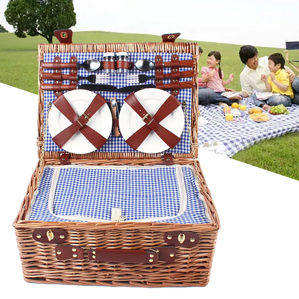 

Willow & Rattan Storage Basket - Breathable, Moisture-Proof Design for Cutlery, Plates & Bottles - Insulated Compartments