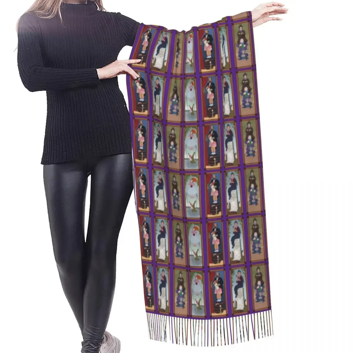 Female Large Minimalist Haunted Mansion Scarves Women Winter Fall Soft Warm Tassel Shawl Wrap Halloween Ghost Happy Haunts Scarf