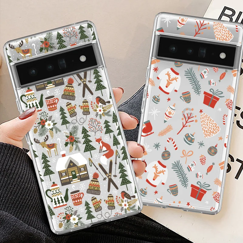 Christmas Tree Pattern Phone Case For Google Pixel 9 Pro XL 8A 7 8 Pro 6A 5G Clear Soft TPU Cover Coque