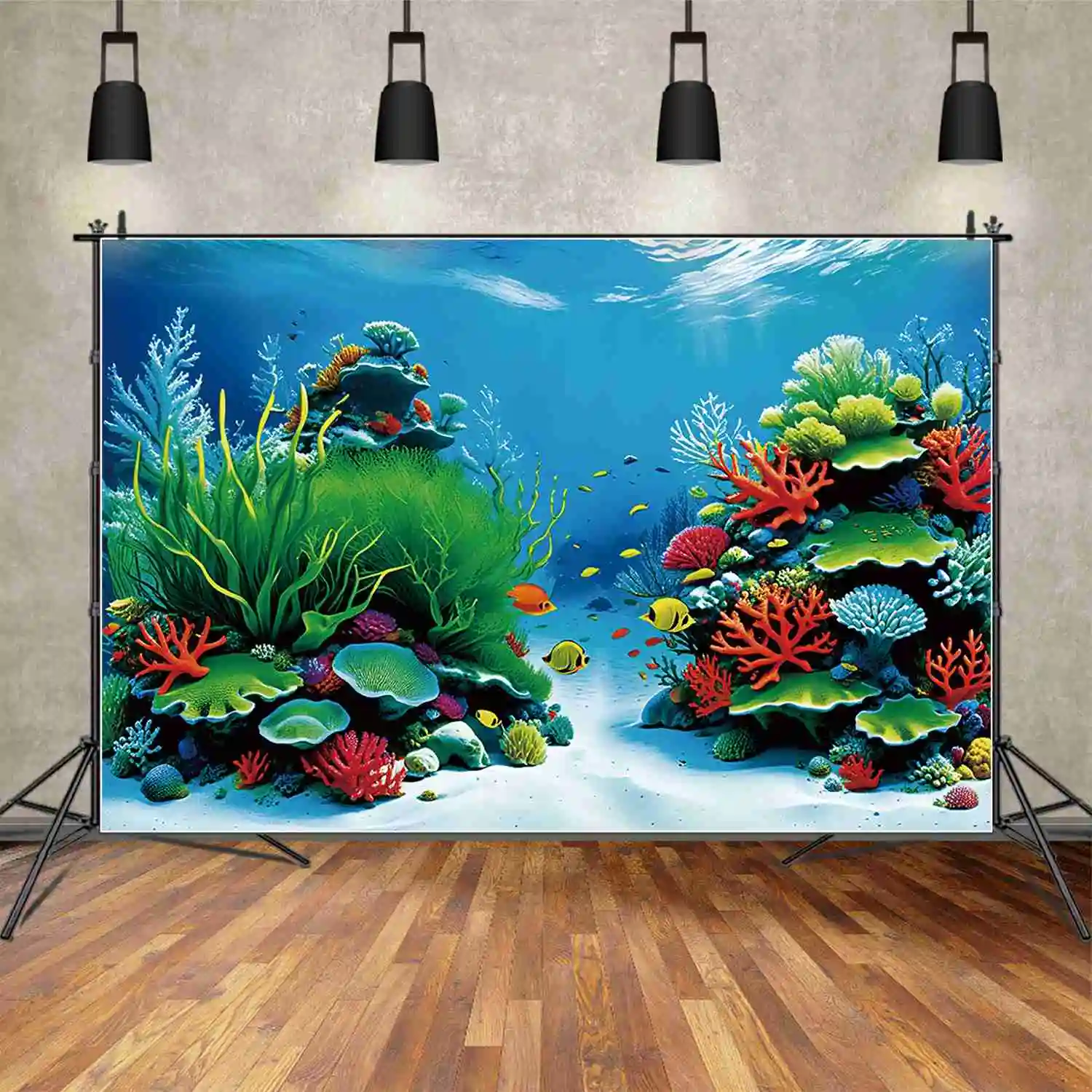 MOON.QG Summer Sea Water Holiday background Boy Red Coral Green Grass Blue Ocean sfondi decorazione per feste forniture per fotochiamate