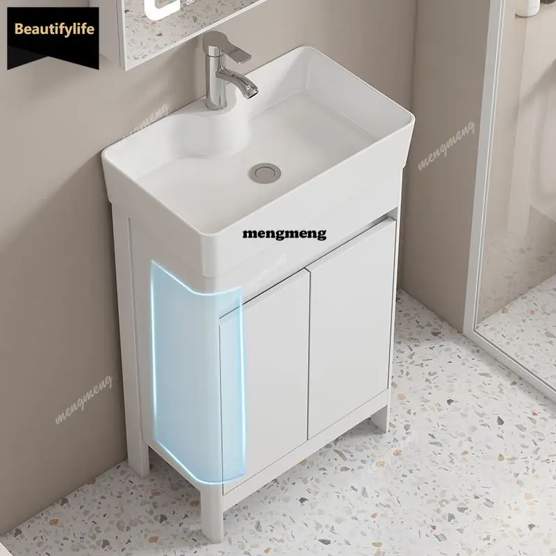 Small apartment space aluminum bathroom cabinet floor-to-ceiling ceramic integrated basin space wash basin balcony D80
