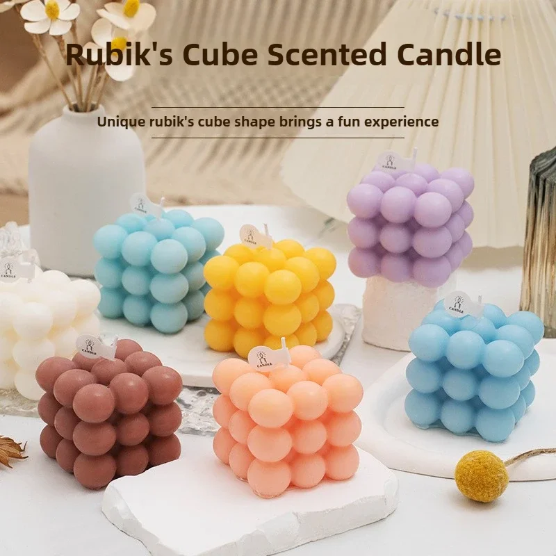 

3pcs Bubble Cube Scented Candle Handmade Aromatherapy Wedding Birthday Candles Party Home Decoration Halloween Soy Wax Candle