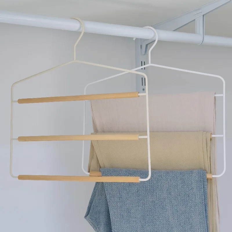 Premium non-slip grip wooden three-layer multi-layer space-saving hanger luxury wardrobe storage set