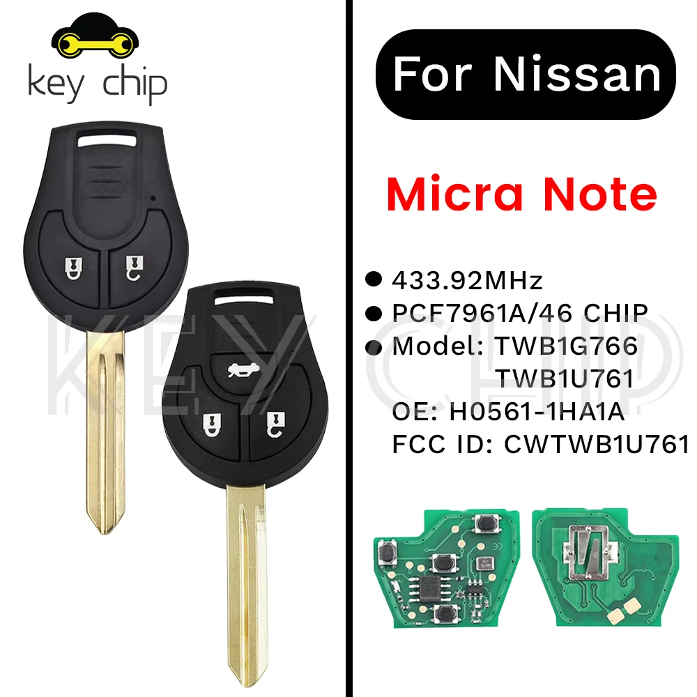 

Для Nissan Key Qashqai Sunny Sylphy Tiida X-Trail Rogue 2008-2016 брелок 2 + 1 3-кнопочный дистанционный ключ 315 МГц CWTWB1U751 ID46 чип