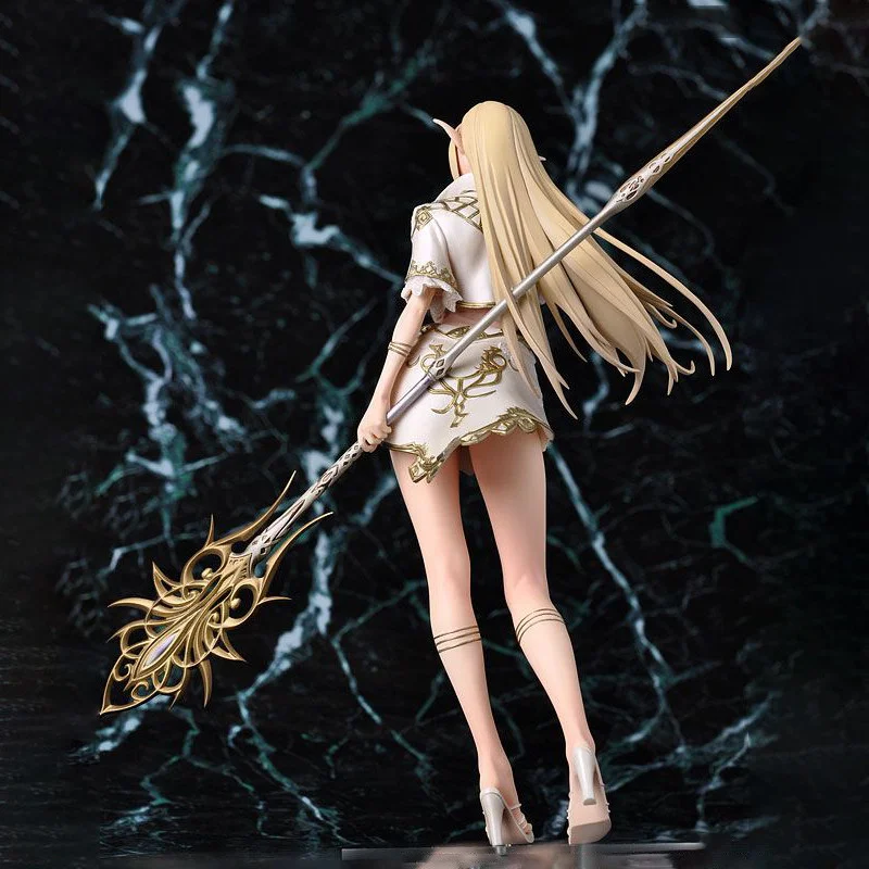 

In Stock Blonde Elf PVC Figure White Gold Embroidered Outfit Magic Staff European Fantasy Castle Diorama Collectible Gift