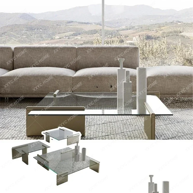 

McqyNordic natural marble living room coffee table light luxury Italian style, transparent tempered glass low coffee table