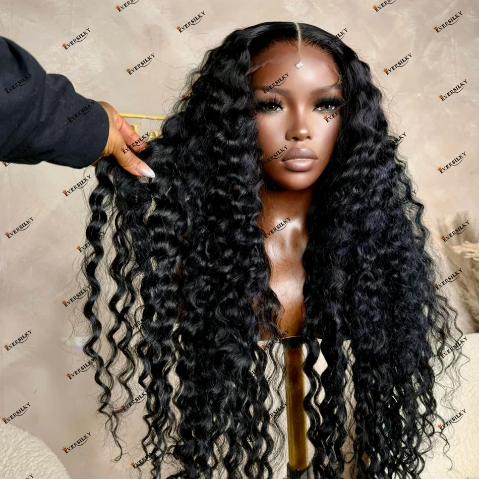 

Human Hair Jet Black Deep Wand Curls 250% Density Remy Malaysia Hair 13X6 Lace Front Wig for Black Women Glueless 1x4 U Part Wig