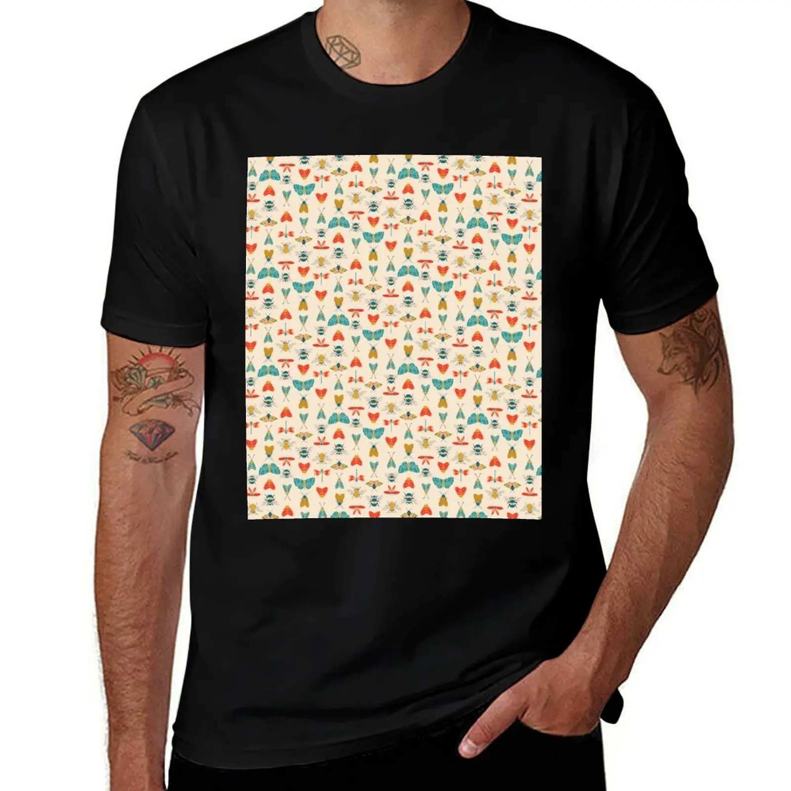 Bugs bees butterflies moths in retro colors stripes T-Shirt Moisture Wicking Quick Dry Tee T-Shirt