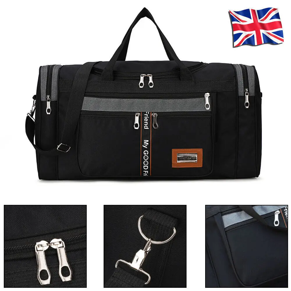 Mens Extra Large Big Sports Gym Holdall Travel Work Cabin Barrel Bag Black~