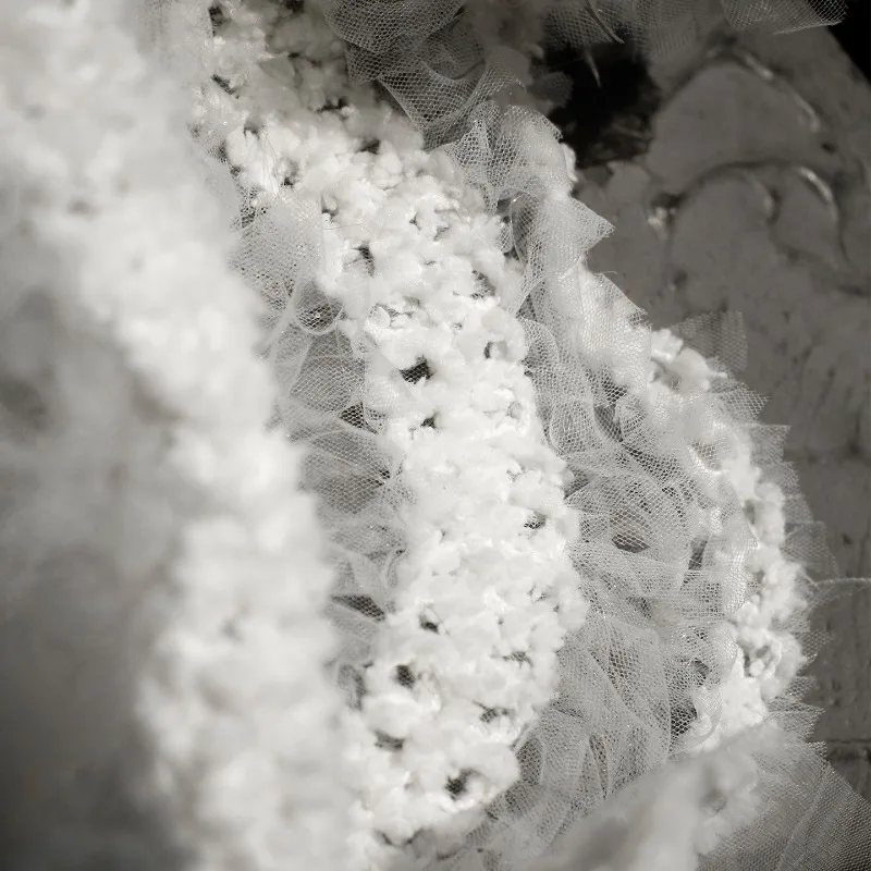 Weaving 3D Texture Mesh Hollow Fabric White Wedding Dress Reconstruction Silhouette Clothing Designer Handmade DIY Fabric
