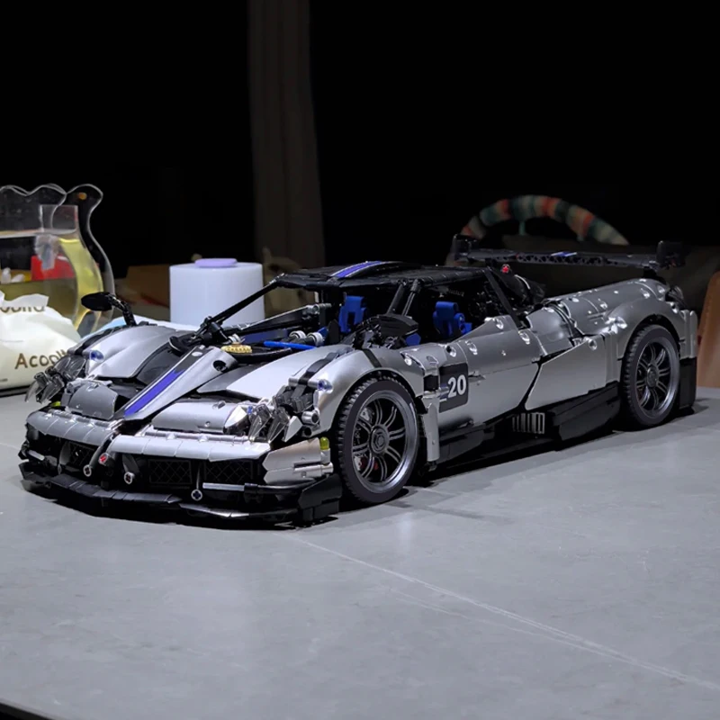 メタリックシルバートラックバージョンハイパーカーテクニカルMOC 1:8クール車両モデルビルディングレンガ組み立てDIYおもちゃクリスマスギフト子供