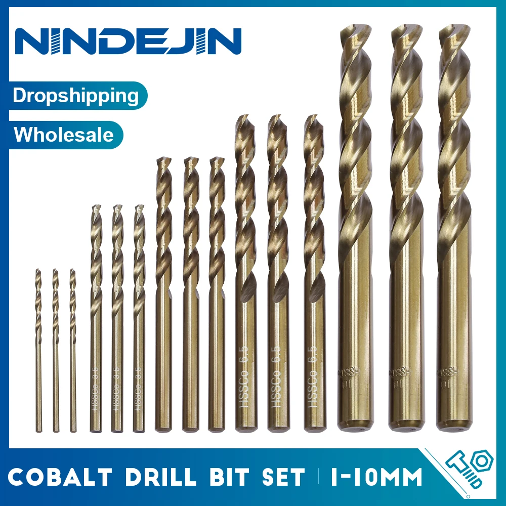 

NINDEJIN 15/50pcs Cobalt Drill Bit Set 1-10mm M35 HSS Twist Drill Bits for Hardened Metal Stainless Steel Cast Iron Wood