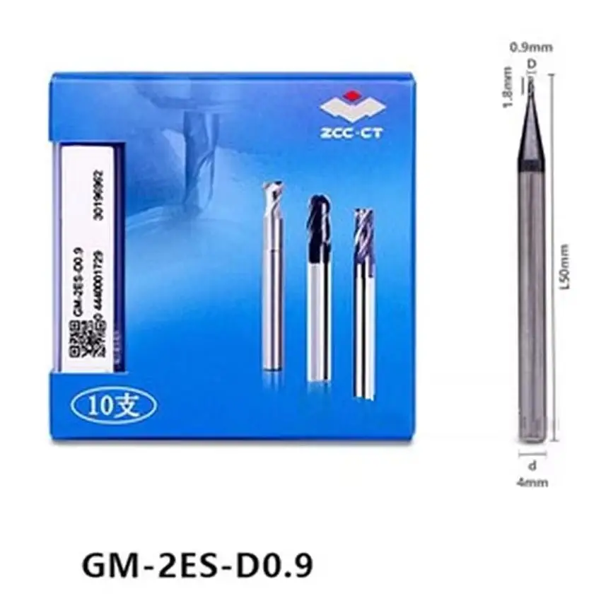 GM-2ES-D0.9 ZCC.CT GM-2ES 2 blade straight handle Small diameter Flat end milling cutter Φ0.9*1.8*50 2T 2 Flutes Flat End Mil