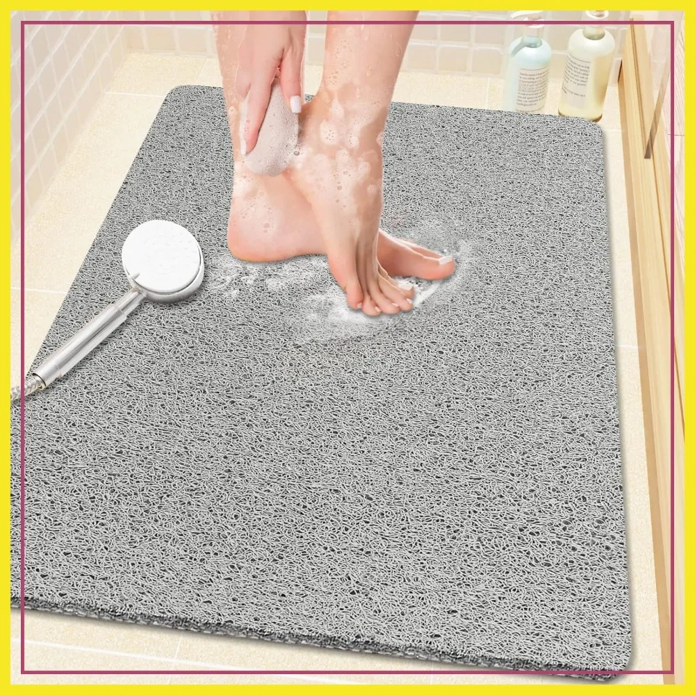 

PVC Loofah Shower Mat Non-Slip, 24x16 inch Soft Tub Mat with Drain, Quick Drying for Bathroom, Grey