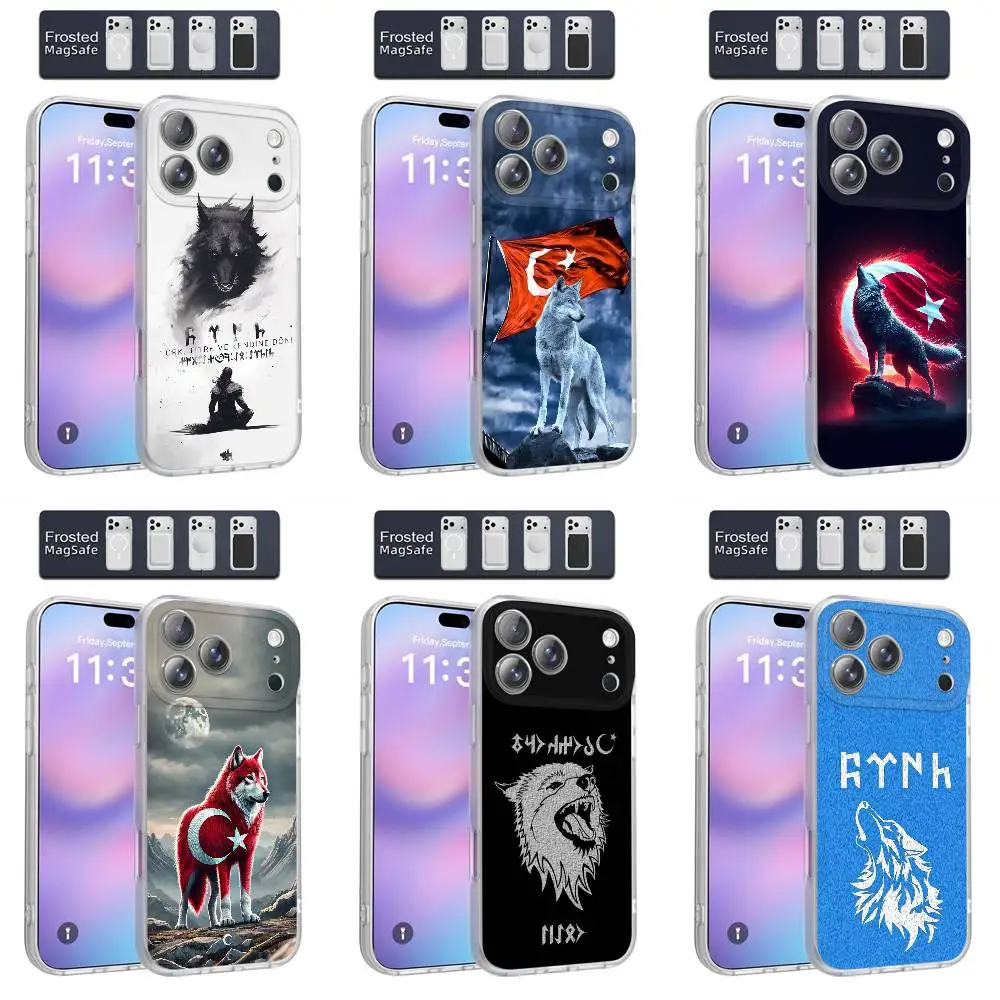 

Turkey Bozkurt Grey Wolf Flag Phone Case For iPhone 17,16,15,14,13,12,11,Pro,Max,Plus,E,Air,Mini Magnetic Magsafe Frosted Clear