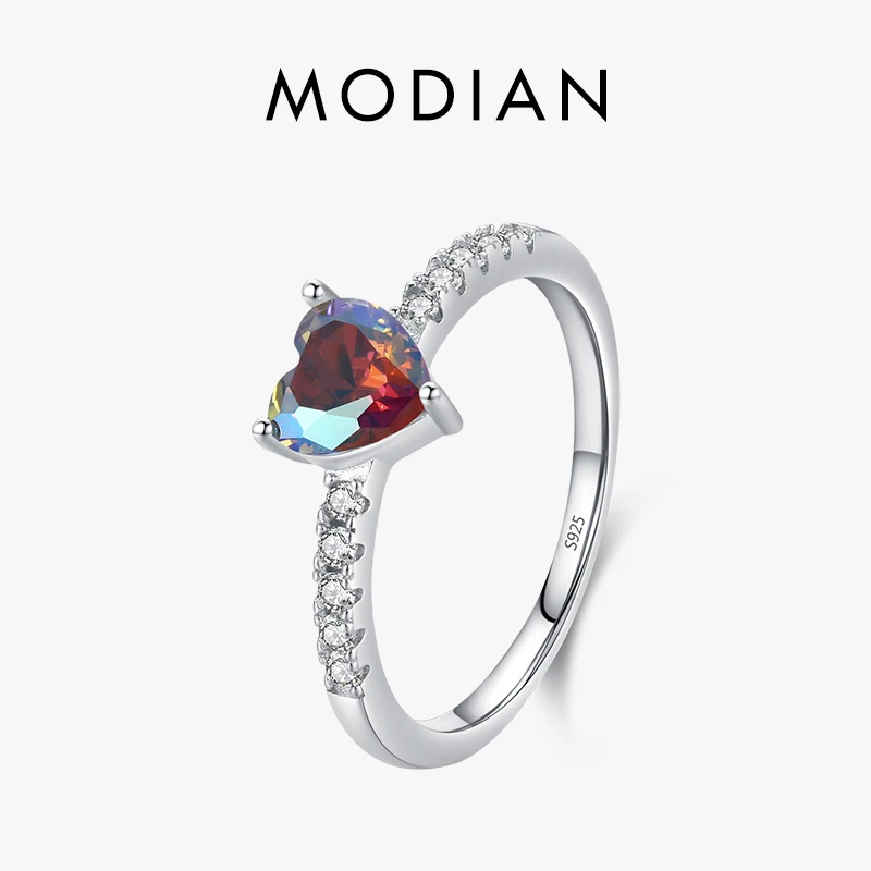Modian 925 Sterling Silver Trendy Hearts Colorful Finger Ring Multicolor Zirconia Rings For Women Wedding Fine Jewelry Gifts