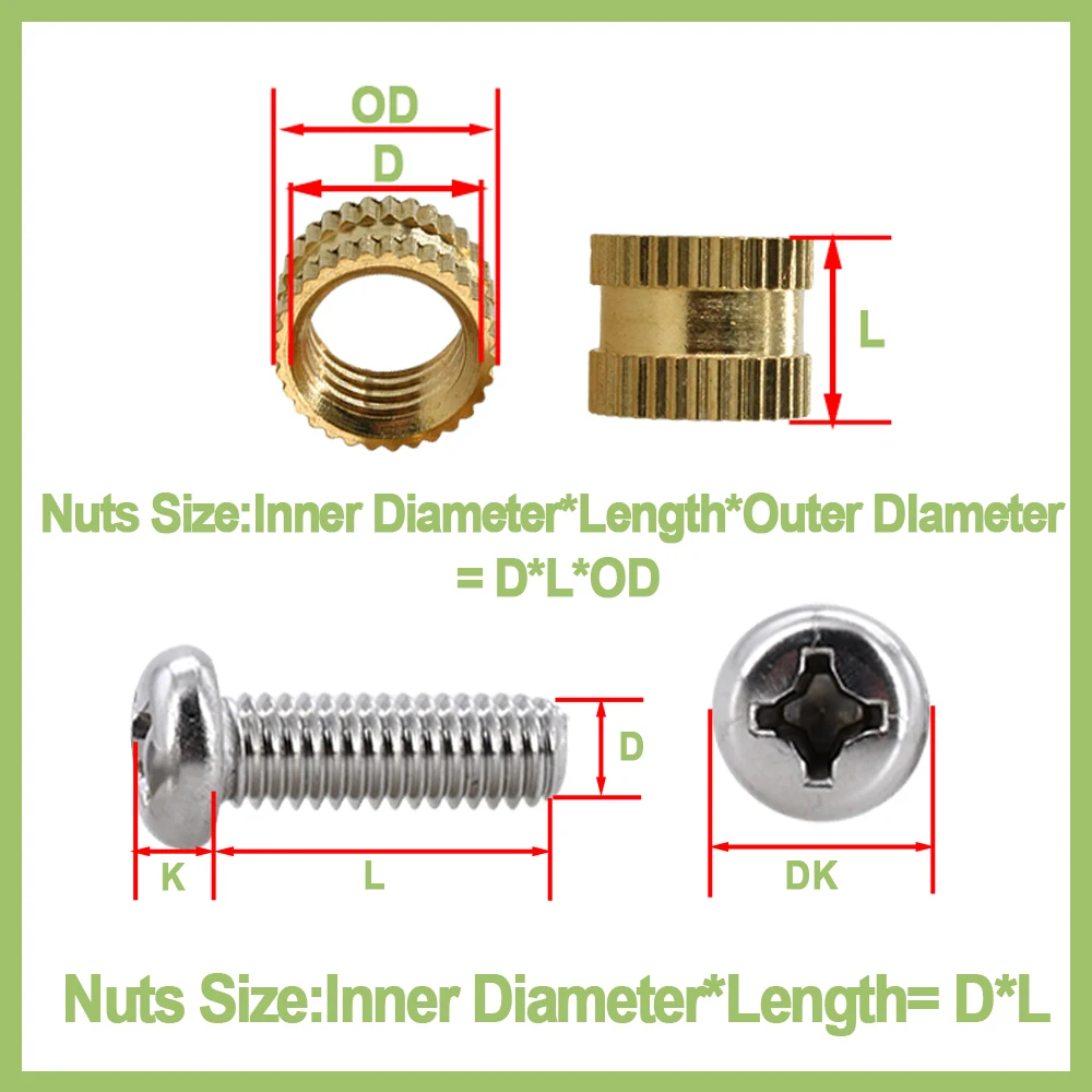 M1 M1.4 M1.6 M1.7 ottone Hot Melt zigrinato inserto dadi e set di viti filettato kit bullone dado in rame incorporato per stampante 3D 500 pezzi