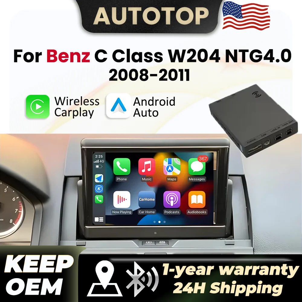 Wireless Apple CarPlay Android Auto Module For Mercedes Benz C Class W204 C204 2008 2009 2010 2011 NTG4.0 NTG 4.0 Mirror Link Bluetooth AUX Car Decoder